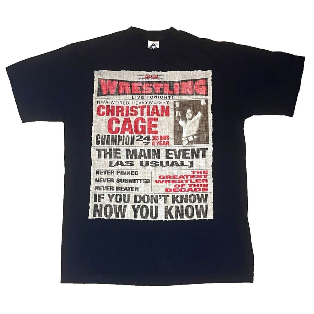 VTG Y2K TNA Wrestling Christian Cage T Shirt Men M Alstyle Black Graphic Tee 00s